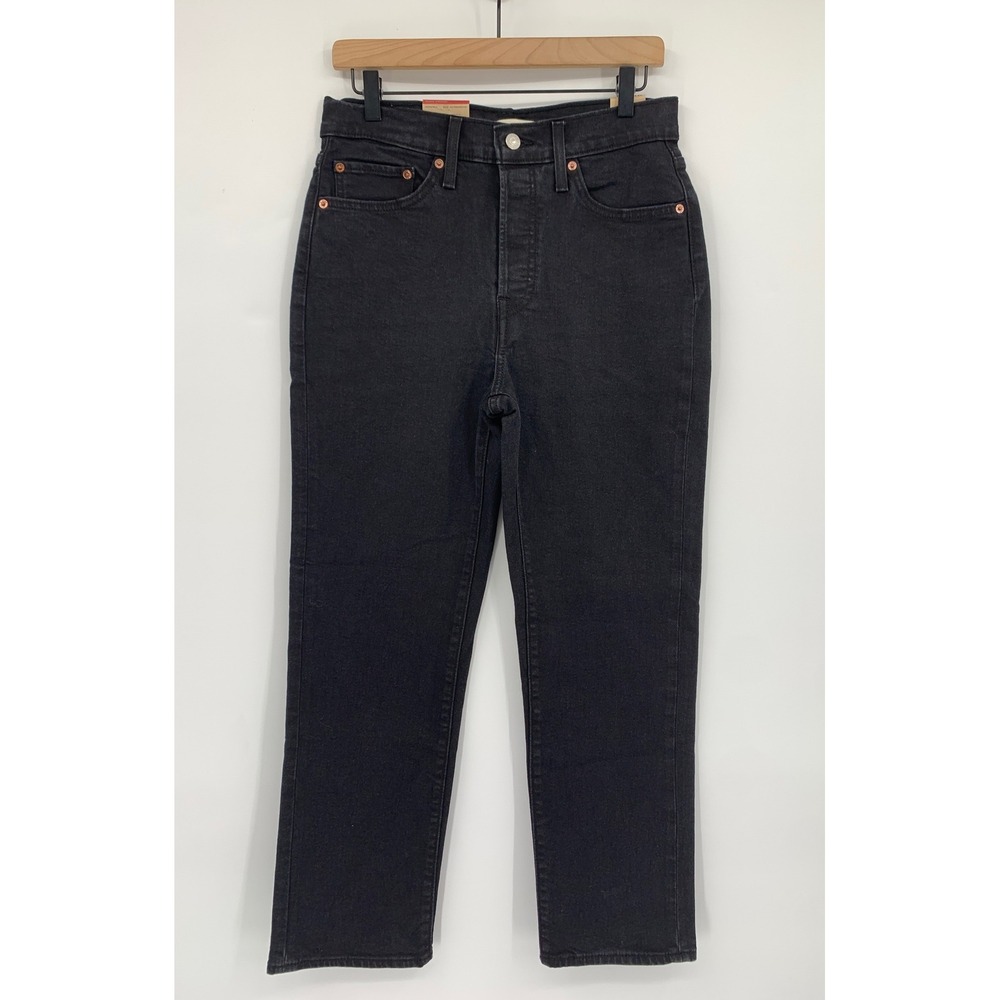 Levis Wedgie Straight Jeans Womens 30 Black Stretch Button Fly Denim NEW